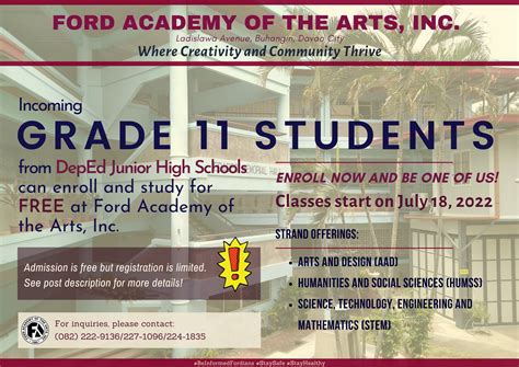 ford academy of the arts|ANNOUNCEMENT .